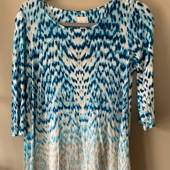 Chico's Popover Tunic Blue Wavy Print Rayon - Picture 1 of 8